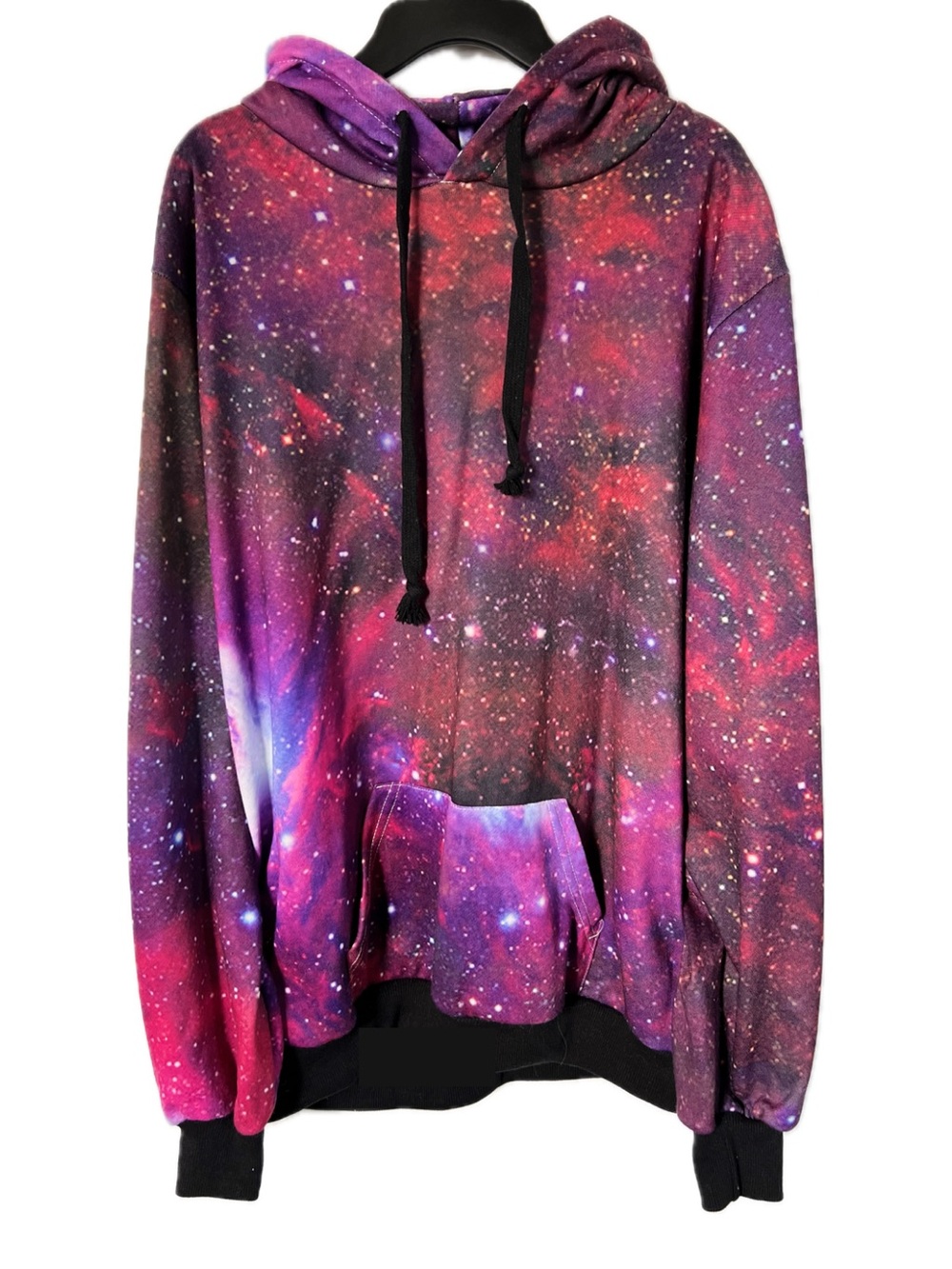 Galaxy Print Pullover Hoodie L XL Purple Pink Space Nebula Pullover Sweatshirt
